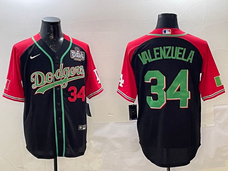 Men Los Angeles Dodgers #34 Valenzuela Black red Fashion 2025 Nike MLB Jersey style 3->los angeles dodgers->MLB Jersey
